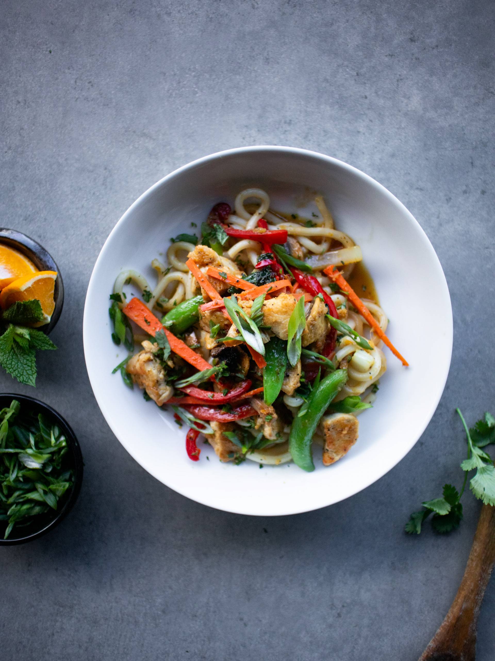 Orange Spice Chicken Udon